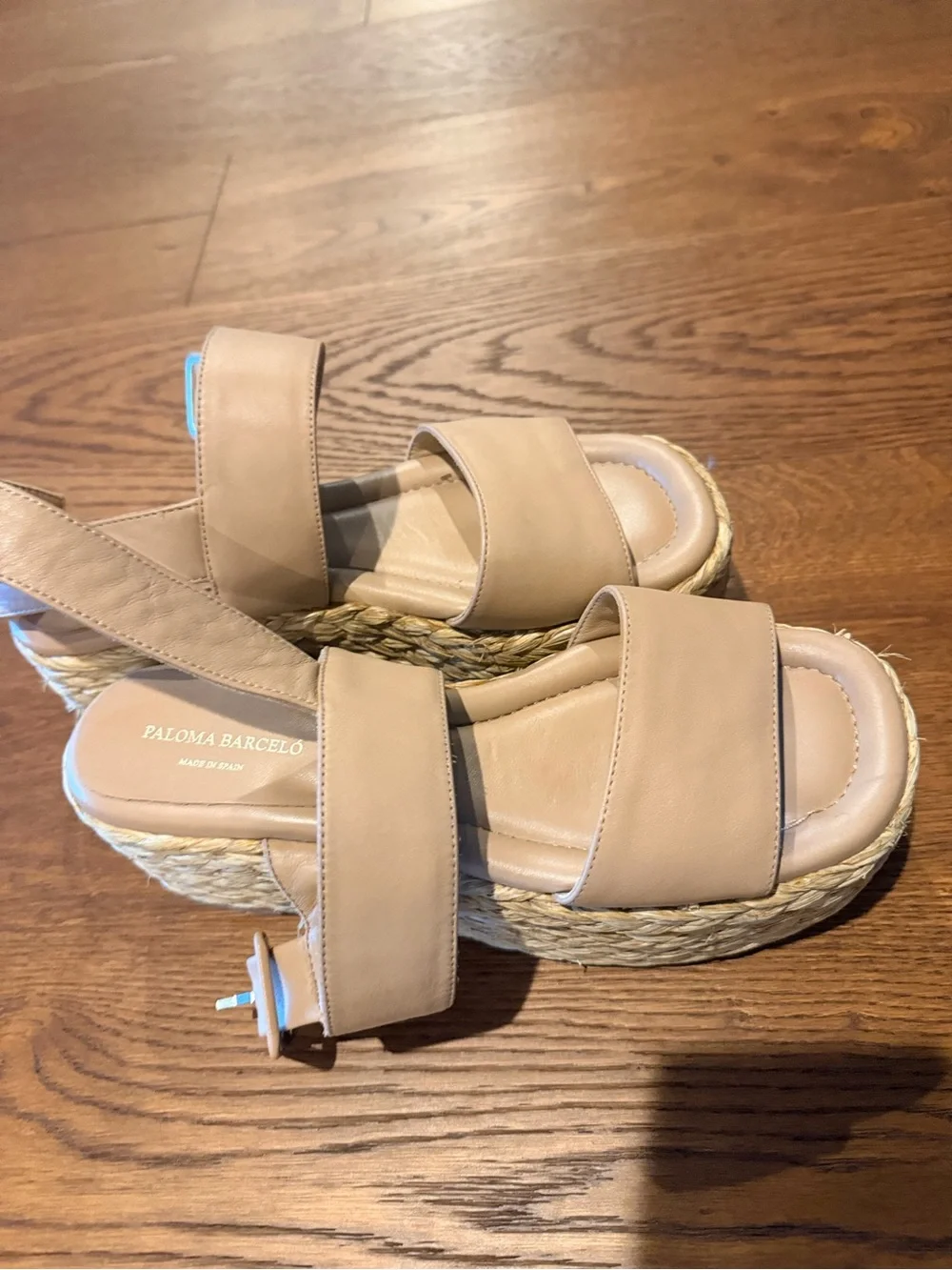 Paloma Barcelo Nude Leather Espadrille Wedge Sandals
